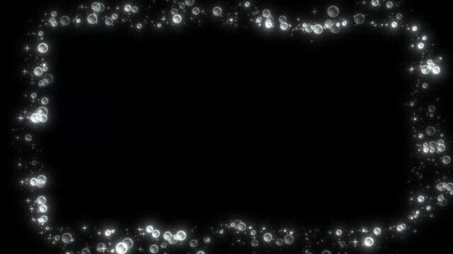 Particles loop rectangle frame bubble animation isolated on black background