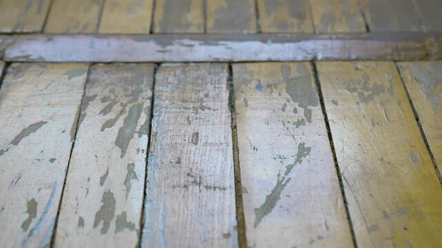 Old Worn Parquet Floor with Peeling Lacquer, Damaged Wooden Floor Texture
