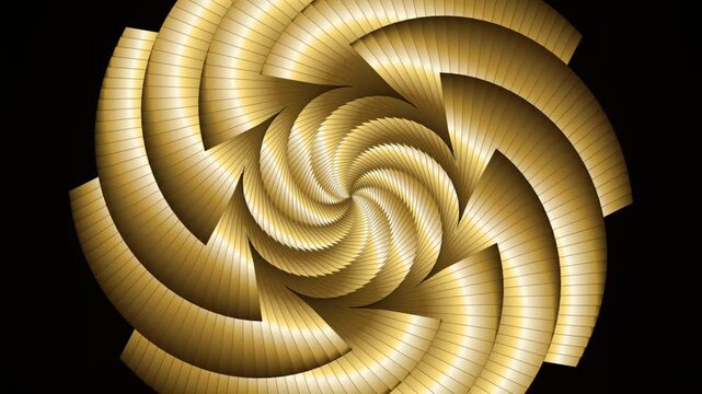 Golden spiral abstract fractal design with intricate metallic patterns