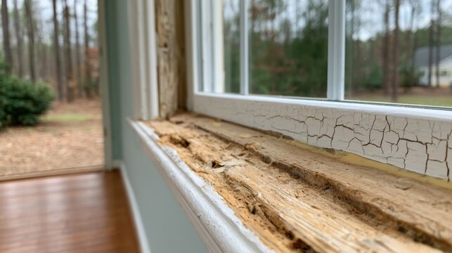 Home and Construction Failure, Detailed View of Weathered Window Frame and Exterior Gasket with Signs of Shrinking and Damage in Natural Light