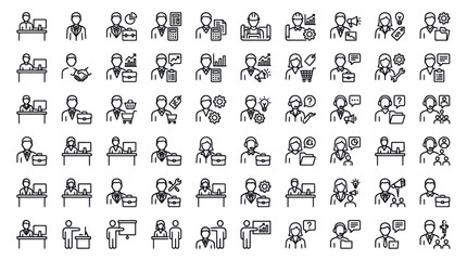 Obraz premium Customer service and office staff line icon set.