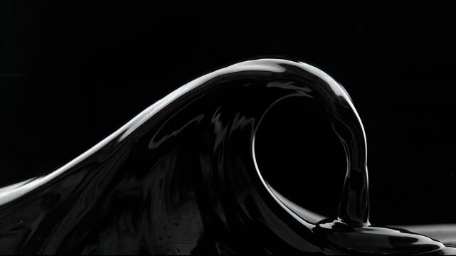 Minimalist Pitch Black Ink Waves with Stark Edge Rim Light for Creative Design Backdrops