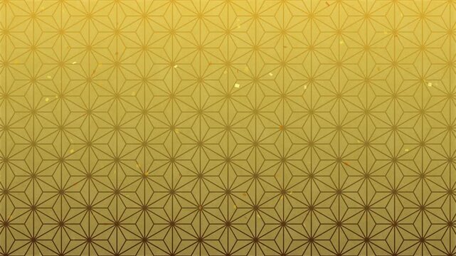 Falling Gold Confetti over Japanese Asanoha Pattern Background, Seamless LoopJapanese Asanoha Pattern Background with Falling Gold Confetti, Seamless Loop/和柄　正月　日本　背景　年賀　麻の葉