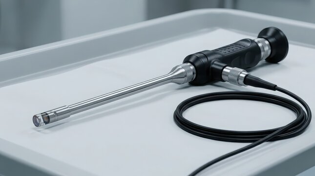 Medical Endoscope Device with Cable on a Tray for Examination and Surgery Keywords: medical endoscope, medical device, surgical instrument
