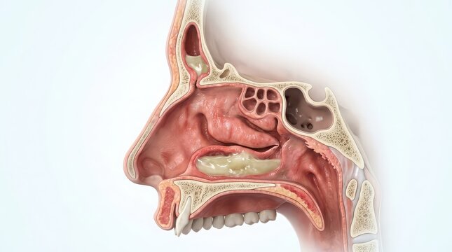Sagittal View of Human Nasal Cavity and Sinuses with Mucus standard