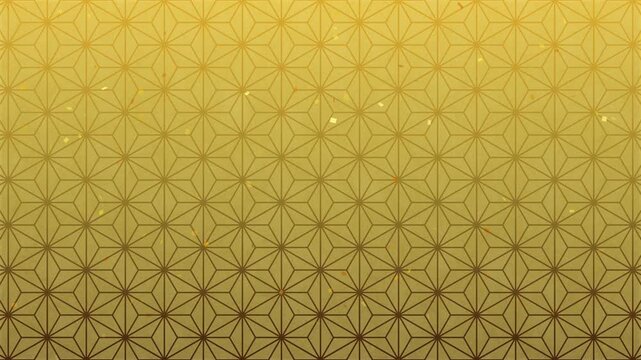 Japanese Asanoha Pattern Background with Falling Gold Confetti, Seamless Loop