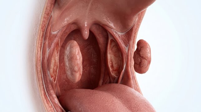 Anatomical illustration of human tonsils and uvula in throat anatomy human body