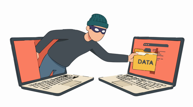Hacker stealing data between laptops, cybercrime and information security concept