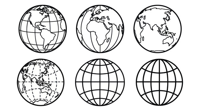 Globe and world map linear icons.