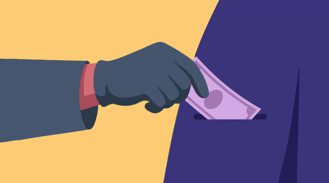 Illustration of Bribery and Corruption: Hand Placing Money in a Pocket