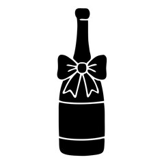 Icono con dibujo sencillo de la silueta de un lazo de cinta de regalo con botella de champán para tarjetas y felicitaciones de Navidad o Boda  © teracreonte