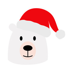 Tiempo de Navidad. Logo con un dibujo sencillo de la cabeza de un oso blanco con sombrero de Santa Claus para su uso en tarjetas y felicitaciones © teracreonte