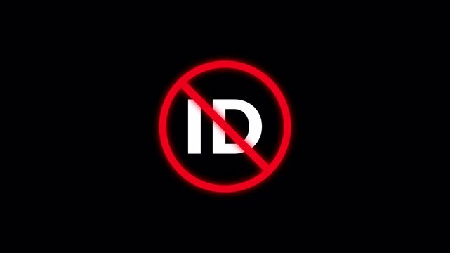 ID not allowed sign animation ,identification card not allowed warning sign animation on transparent background in 4K,ID restricted area warning animation ,no id text icon animation with Alpha Channel