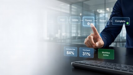 Obraz premium Professional businessman using digital interface to analyze data for business growth and success in modern office