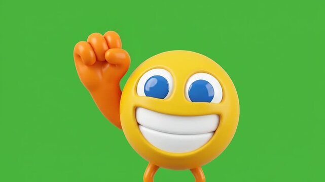 Happy 3d emoji character celebrating and punching on green screen