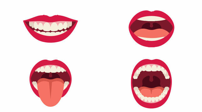 Vector illustration set of human mouths with lips, teeth, and tongue, various expressions