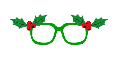 Tiempo de Navidad. Logo con dibujo sencillo de unas lentes decoradas con hojas y bayas de acebo, para su uso en tarjetas y felicitaciones de Navidad  © teracreonte