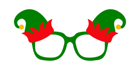 Tiempo de Navidad. Logo con dibujo sencillo de unas lentes decoradas con sombreros de elfos de Santa Claus, para su uso en tarjetas y felicitaciones de Navidad  © teracreonte