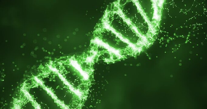 Futuristic science DNA strand spinning in dark space environment. Science and Medical Concept.