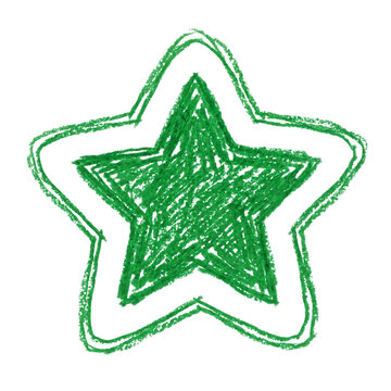 Hand Drawn Green Star Shape Featuring a Textured Crayon Scribble Effect on a Simple White Background for Artistic Design Projects