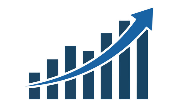 Business growth illustration with increasing bar graph and upward trending arrow