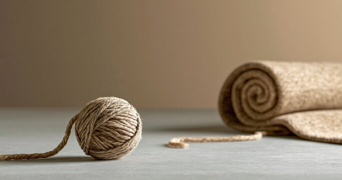 Natural jute twine ball with rolled fabric