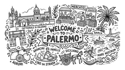 Obraz premium Palermo City Travel Doodle Illustration