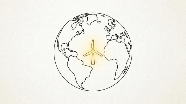 Earth sketch with central wind turbine.