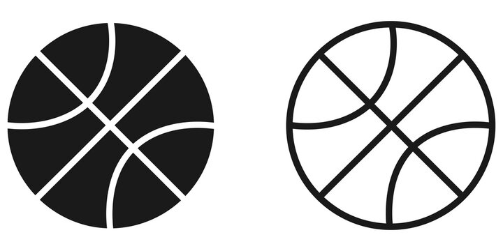 Basketball icons in filled and outline style on checkered background.