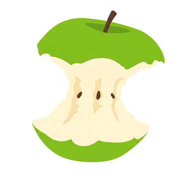 Eaten Green Apple Core with Seeds Bitten Fruit Vector Illustration Isolated on White Background