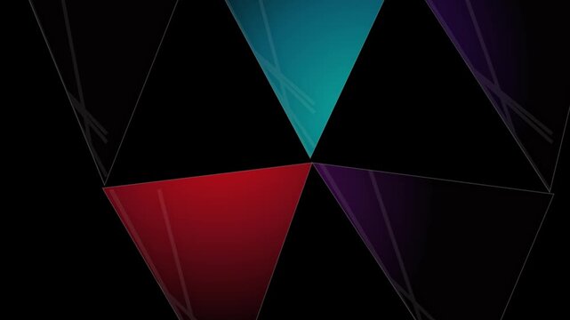 Abstract background with colorful triangles and geometric lines on black surface for modern digital graphic design and technology presentation slide templates 4k Motion Video