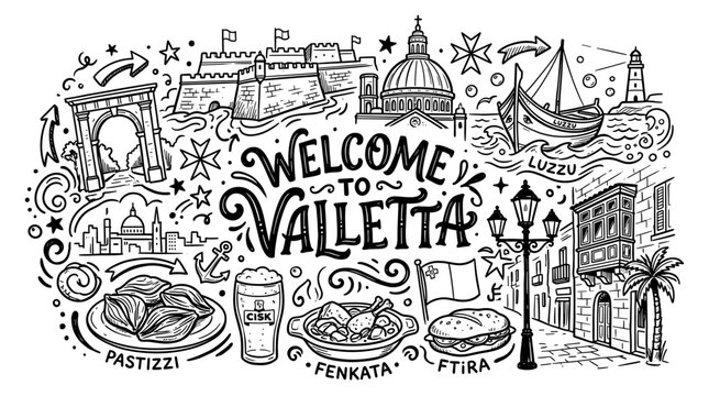 Valletta Malta Travel Doodle Illustration
