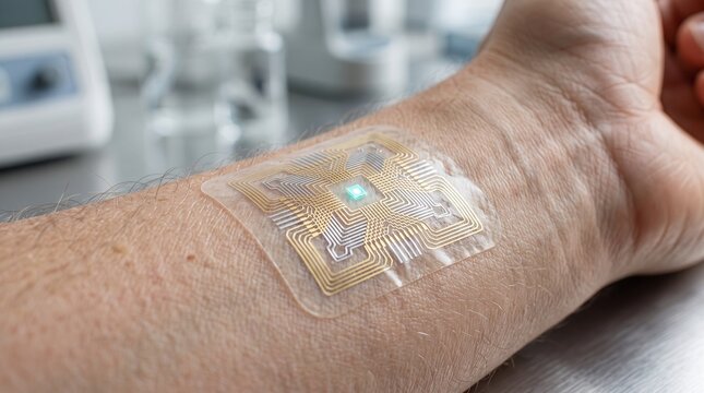 A flexible electronic sensor patch applied to skin for medical monitoring