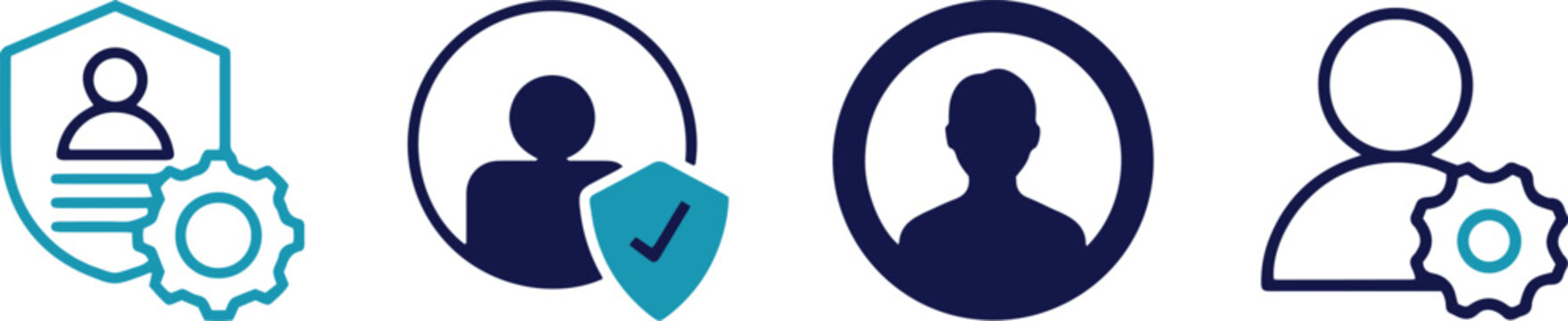 Flat icons of user roles with gear and shield symbols