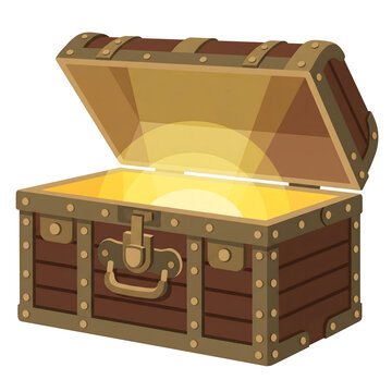 Open Pirate Treasure Chest Full of Radiant Glowing Gold Coins cartoon vector illustration isolated on white background