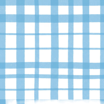 A seamless light blue gingham check pattern with subtly irregular, hand-drawn lines on a white background, creating a calm, rustic simplicity atmosphere