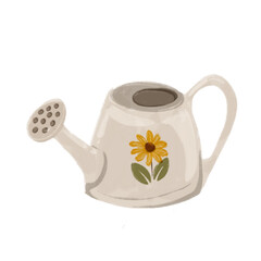 Hand Drawn Vintage Watering Can with Flower Illustration Isolated © mongkitten