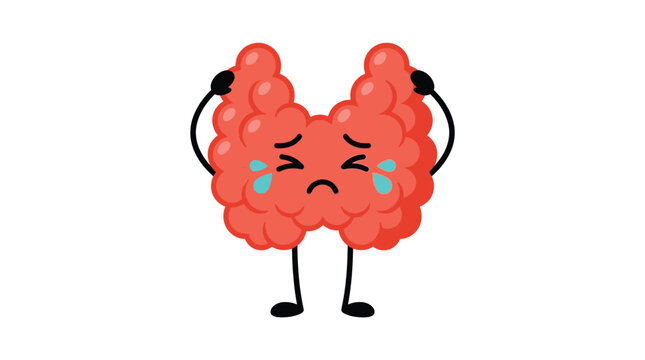 Crying thyroid gland vector illustration featuring a cute character with sad facial expression and tears