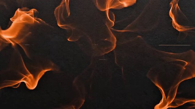 Burning fire flames border framing a dark textured background orange flame hot