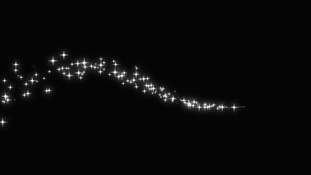 Golden sparkle trail animation with magical glitter particles, glowing fairy dust, twinkling white stars, doodle star effects, glitter ring shimmer and luxury event background 4k