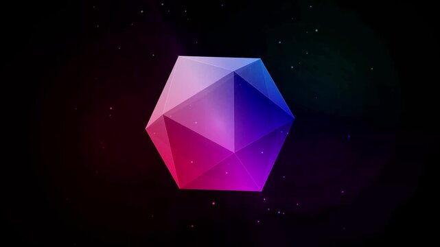 3D Low Poly Geometric Shape Rotating in Colorful Neon Light