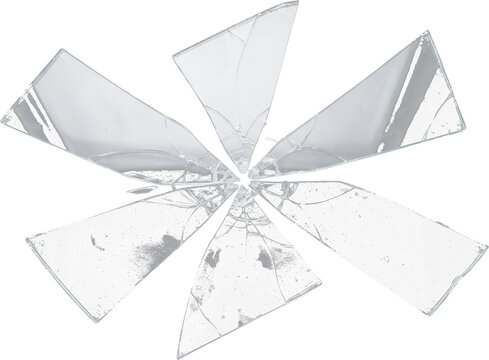 A close-up view of a shattered white glass sheet with fine cracks