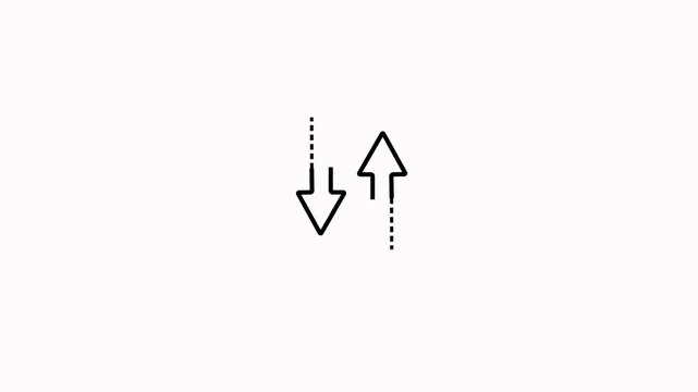Dashed line with upward and downward arrow icon animation on white background. Single up and down arrow icon representing data trend increase and decrease indicators being shown with alpha channel