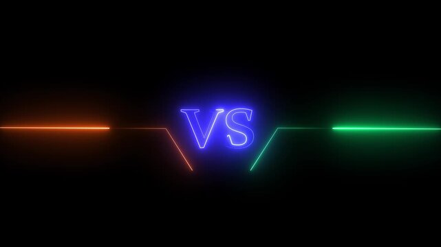Versus icon animation glowing neon blue color v and s letter game match team challenge frame box match sport sign symbol. vs blue colour text yellow and green layer 4K video animation
