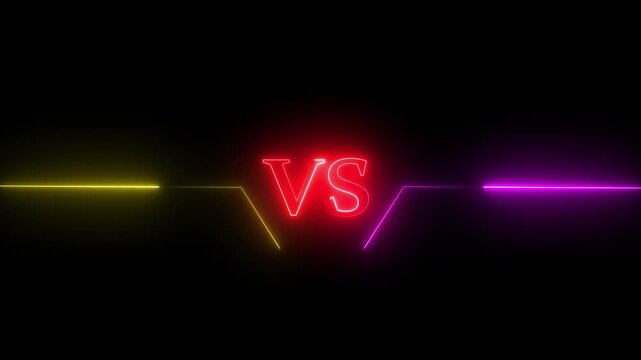 Versus icon animation glowing neon red color v and s letter game match team challenge frame box match sport sign symbol. vs red colour text yellow and pink layer 4K video animation
