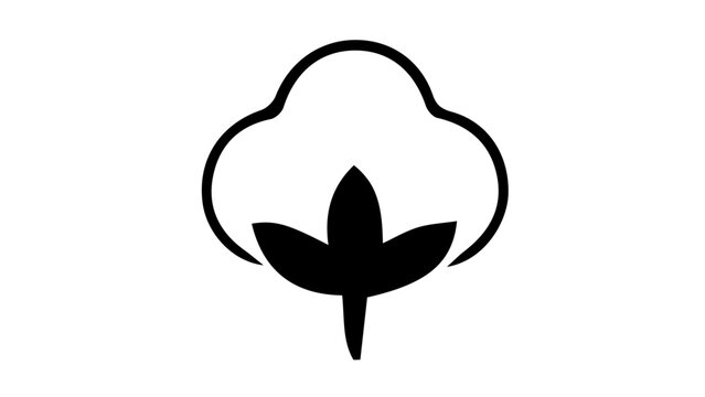 Cotton boll icons, black vector symbol of cotton plant with leaves, agricultural textile industry emblem, organic farming logo, rounded plant illustration for fabrics and natural fiber textile