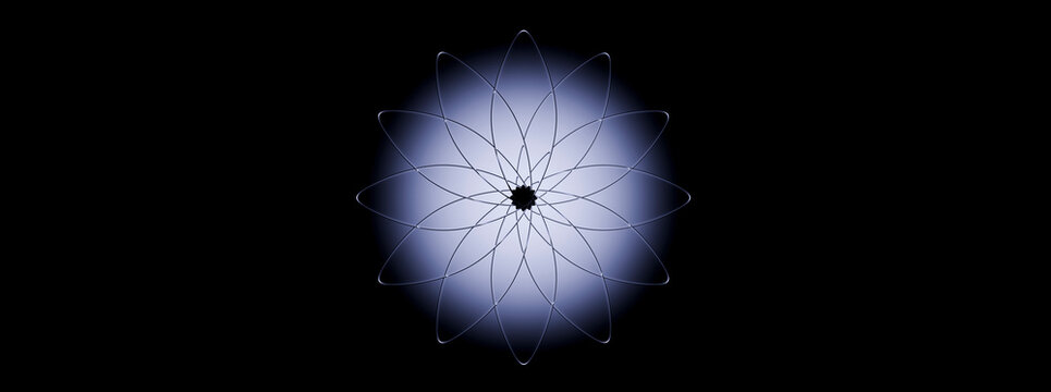 3D glass flower violet glow copyspace and symmetry form a panoramic botanical emblem with futuristic luminous petals