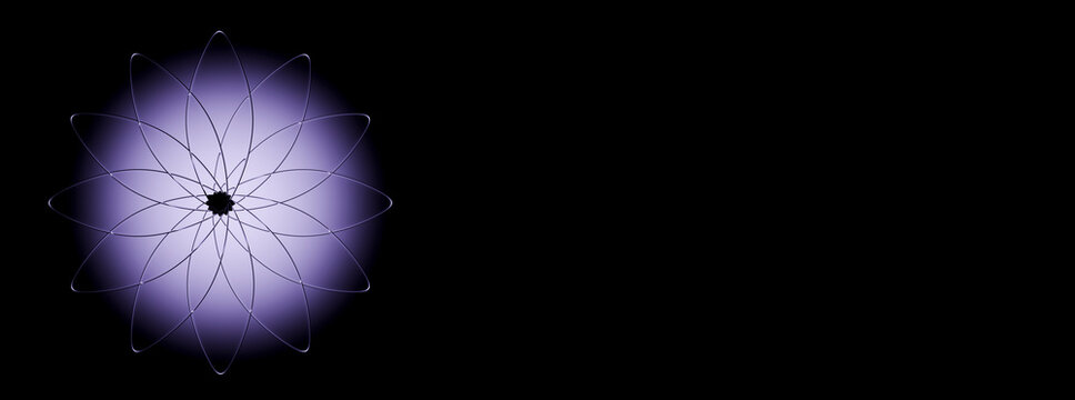 3D glass flower purple glow copyspace and radial symmetry create a panoramic floral composition with luminous depth