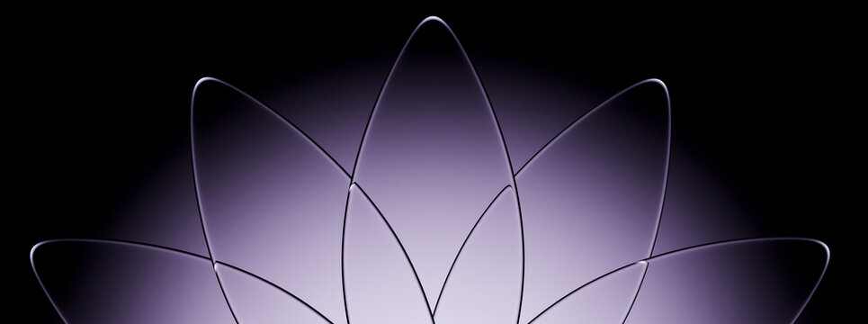3D glass petals lavender closeup symmetry and glow form a monumental botanical crown with translucent luminous layers