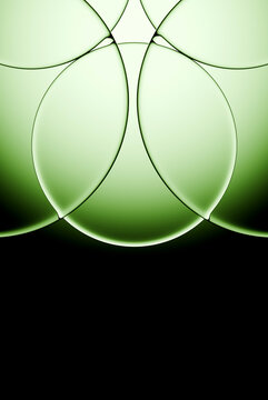 3D glass circles green symmetry glow and copyspace form a luminous organic geometry with soft botanical associations
